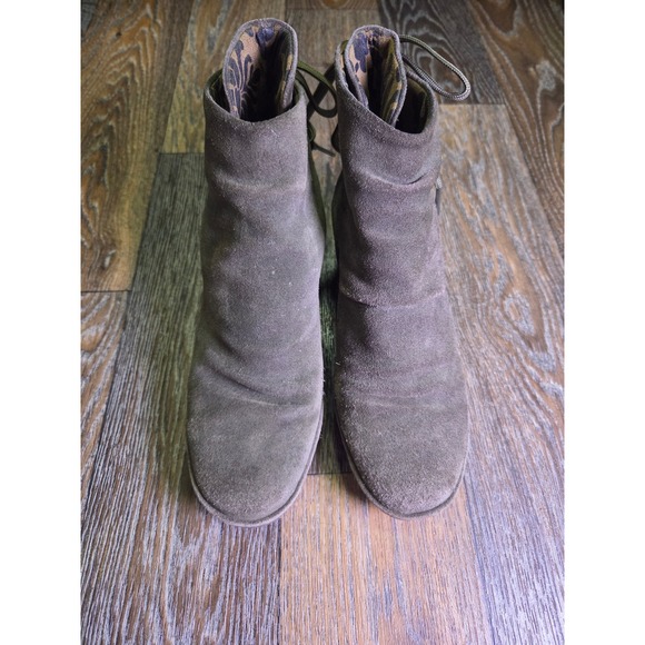 Fly London Shoes - Fly London Yip Olive Green Suede Wedge Ankle Booties Back Lace Up Womens 37/6.5